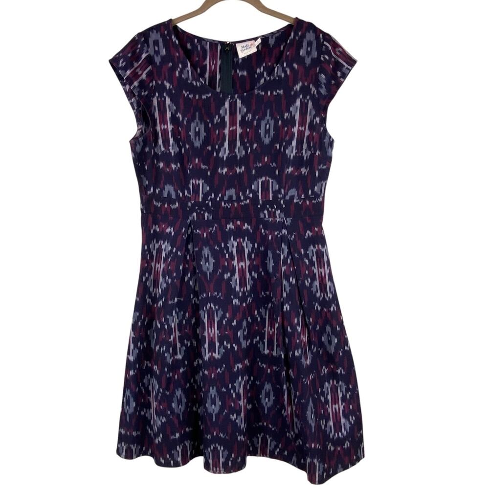 Mata Traders 100% Cotton Woven Ikat Midi Dress Size M Blue Lightweight